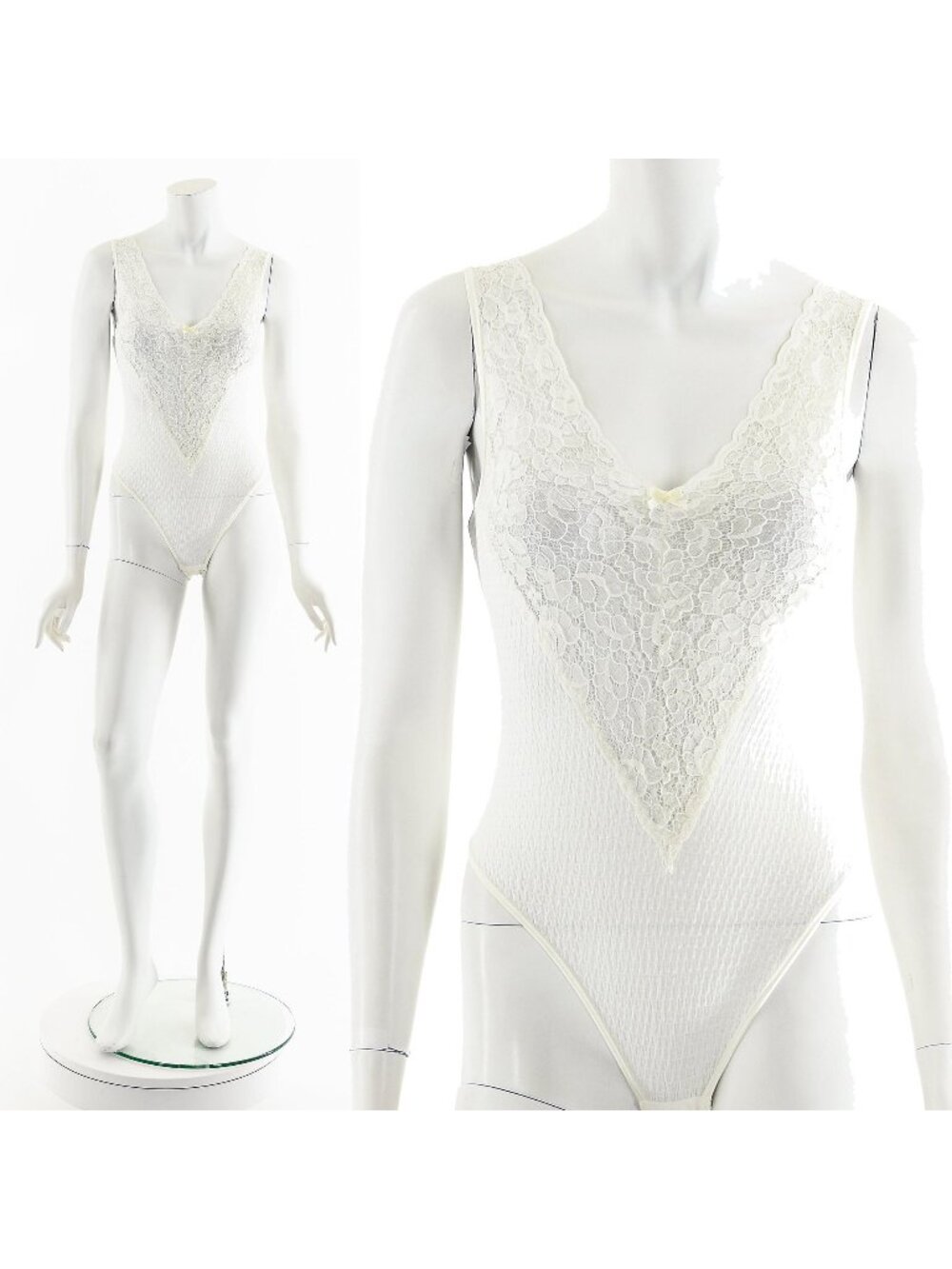 Lacy Stretchy White Bodysuit 80s